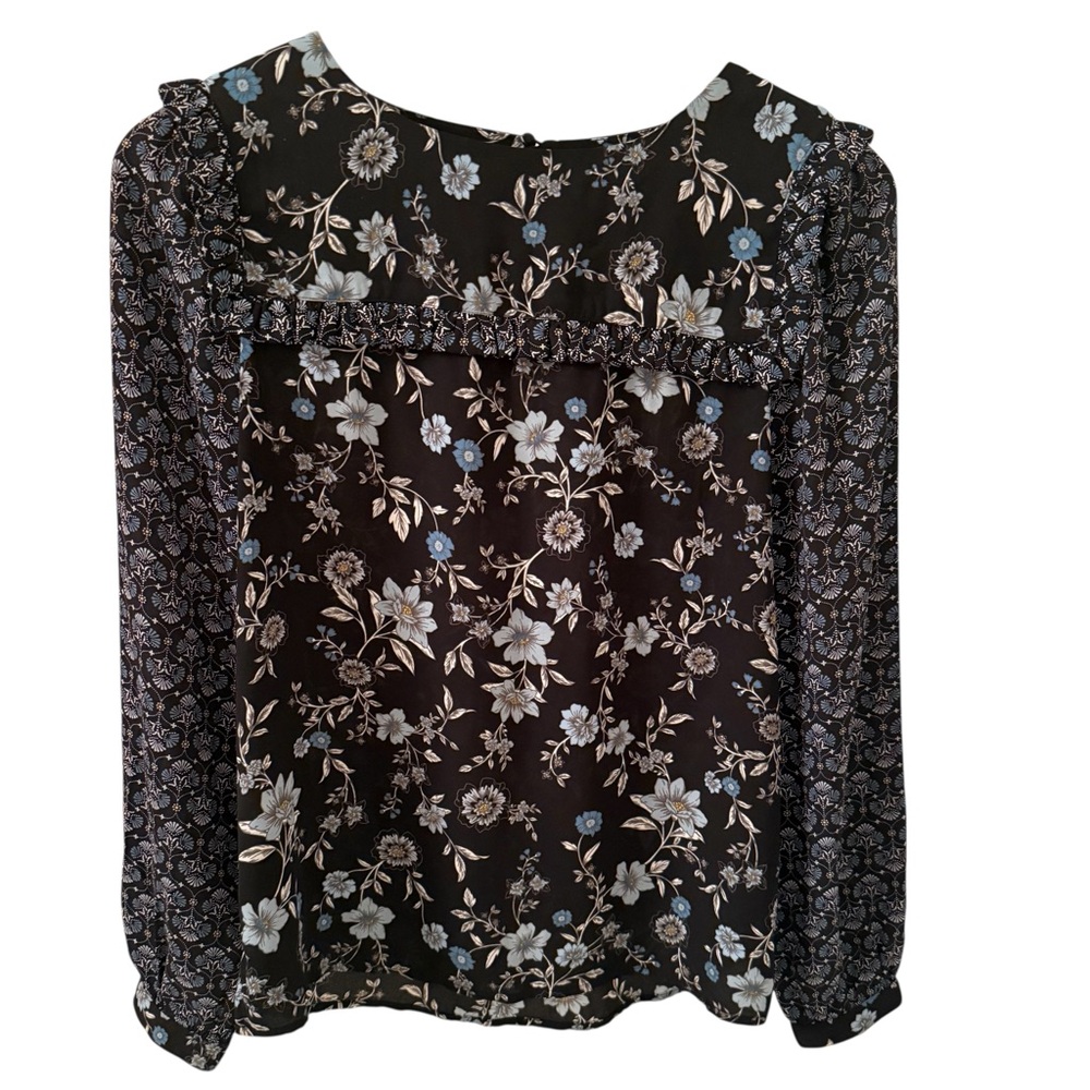 LOFT Floral Black and Blue Women's Top